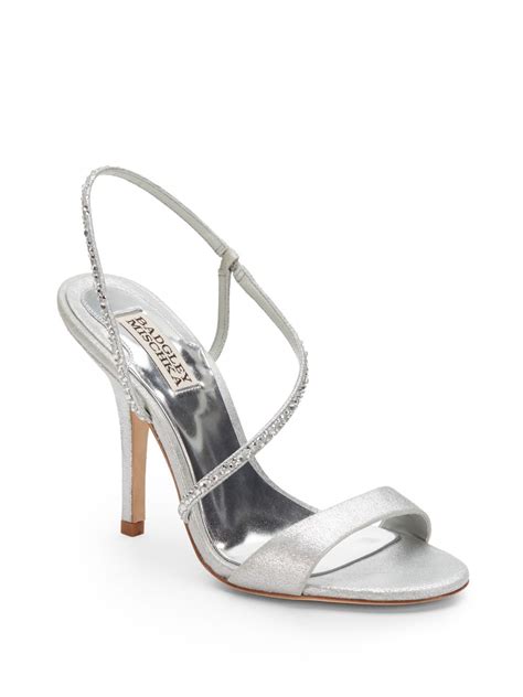 Badgley Mischka Viola Embellished Metallic Sandals in Silver | Lyst