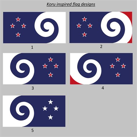 I kinda made 5 different NZ flag designs based on the 2015 Koru flag ...