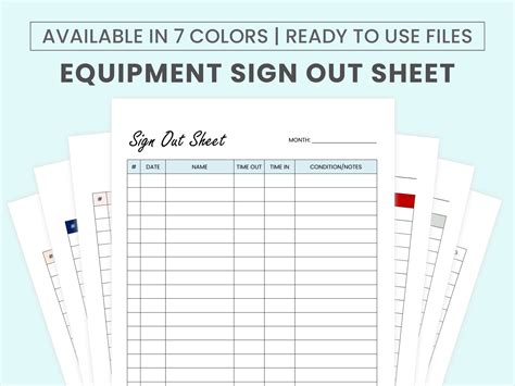 Equipment Sign Out Sheet Template - Etsy UK