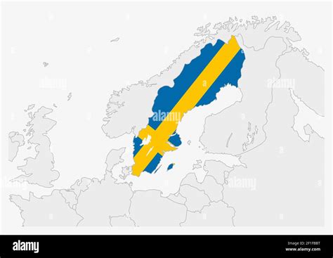 Sweden map highlighted in Sweden flag colors, gray map with neighboring ...