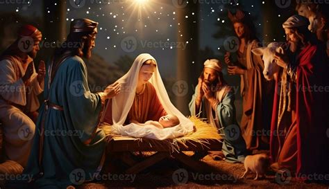 Scene of the birth of Jesus. Christmas nativity scene. 27926941 Stock Photo at Vecteezy