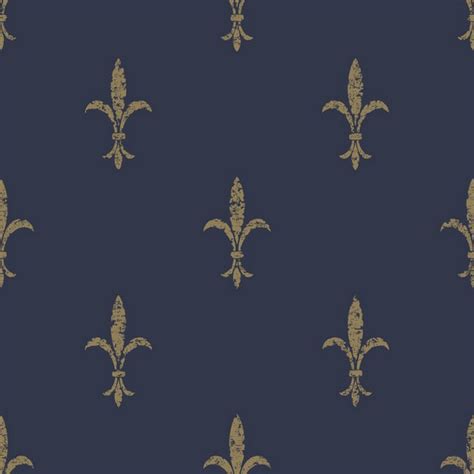 KT2191 | Navy Blue & Gold Fleur De Lis Wallpaper