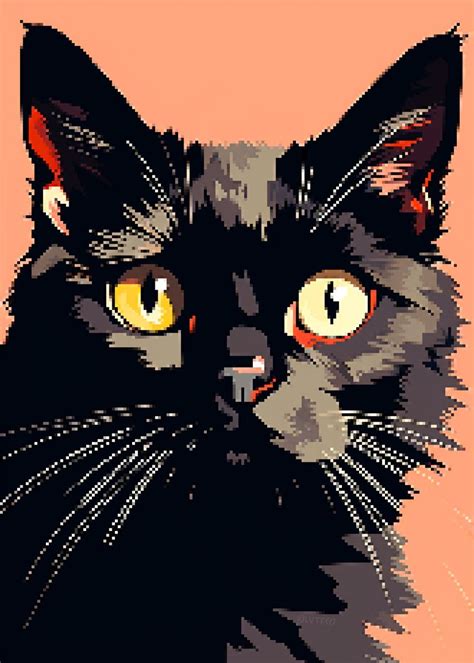 'Black Cat Pixel Art' Poster, picture, metal print, paint by LVTFCO | Displate