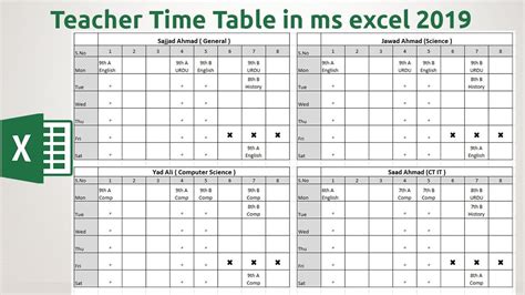 How to create Teacher Time table in Microsoft Excel 2019 - YouTube