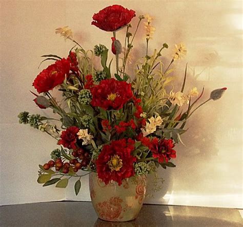 Vibrant Silk Floral Arrangement with Red Poppies