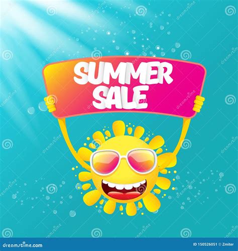 Vector Summer Happy Sun Holding Sale Offer Sign Stock Vector - Illustration of banner, print ...