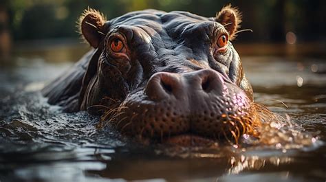 Premium AI Image | Wallowing Hippopotamus in Water