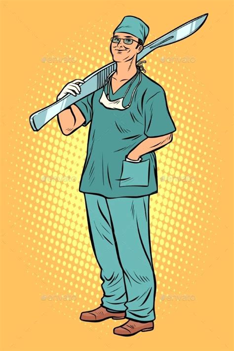 Male Surgeon with Scalpel | Medical artwork, Retro vector illustration, Nurse art