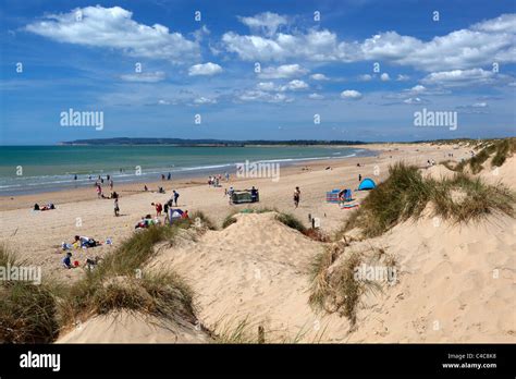 View over dunes and beach of Camber Sands Stock Photo - Alamy