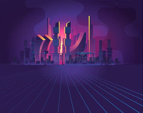 Fantastic City In The Style Of Cyberpunk. Night City Of The Future. Stock Vector - Illustration ...