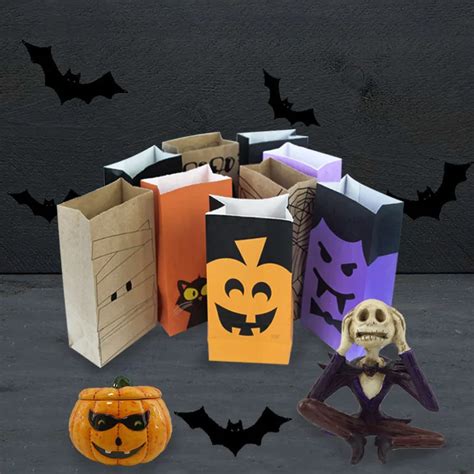 10 PCS Terror Halloween theme party Paper Bag DIY Party Decorations Kids Halloween Gift treat ...