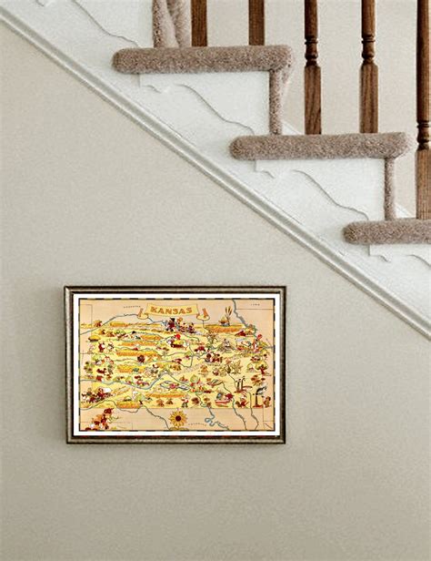 KANSAS MAP High Res Digital Image Fun Picture Map to Print and Frame Put on Totes, Pillows ...