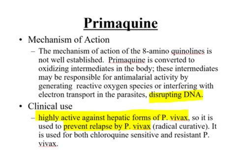 Primaquine Mechanism Of Action