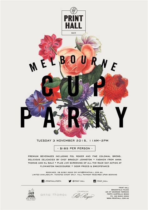 the melbourne cup party poster with flowers on it