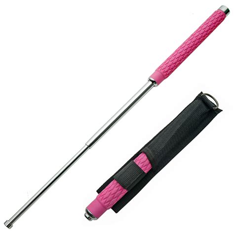 26 inch Pink Expandable Baton, Rubber Handle Self Defense Ni