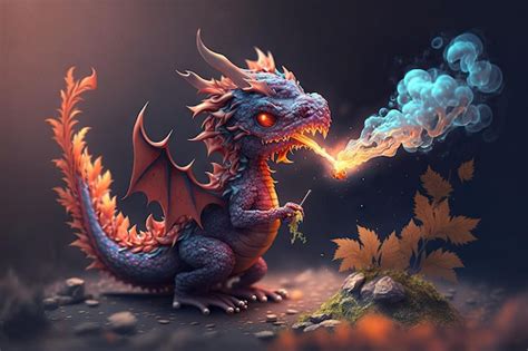 Premium AI Image | Dramatic smoke and fire effect around cute little dragon