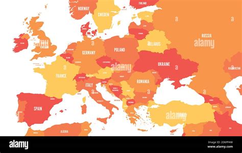 Political map of Europe and Caucasian region in shades of orange on ...