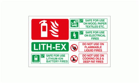 LITH-EX safe for use lithium-ion battery fires sign | Fire Extinguisher ...