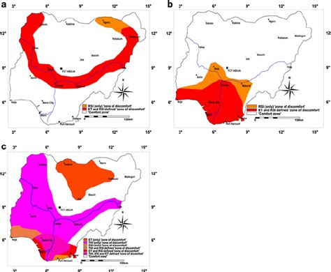 Comfort climate map for Nigeria for rainy ( a ) and dry seasons ( b ...