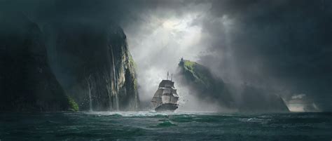 Download Storm Sea Sailing Fantasy Ship HD Wallpaper