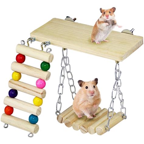 Windfall 3pcs Hamster Exercise Toys, Hanging Wooden Hamster Chew Toys ...