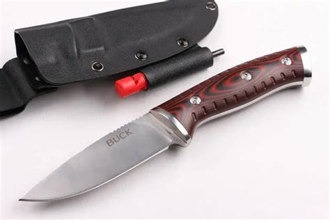 BUCK 7CR17MOV Steel Survival Knife Fixed Blade Hunting Knife Tactical Straight Knife Red Wood ...