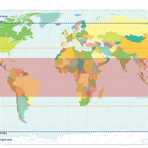 Map of the world indicating the tropical and subtropical zones ...