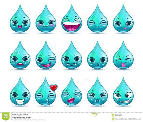 Illustration about Funny cartoon water drop character with different emotions, vector icons ...