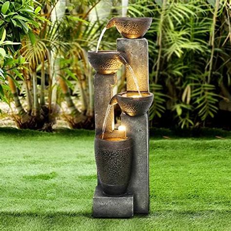 Fierre Shann Agoodping 40″ 4-Tier Pots Outdoor Garden Water Fountain ...