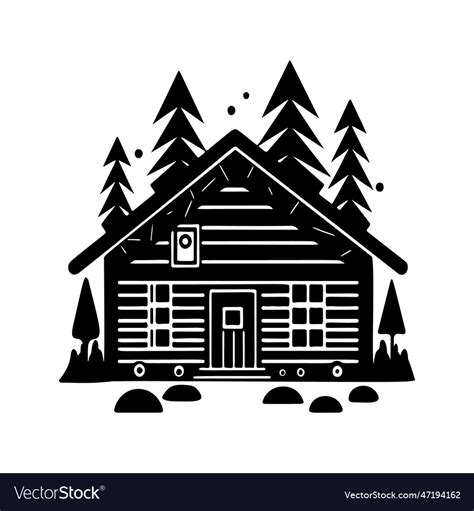 Wooden log cabin in scandi linocut style Vector Image