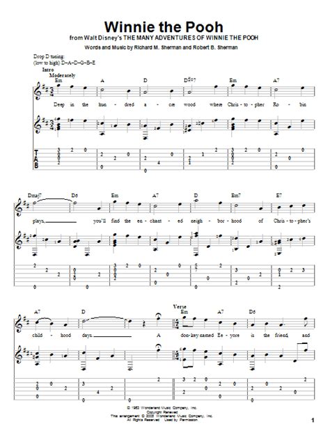 Winnie The Pooh Sheet Music | Sherman Brothers | Guitar Tab