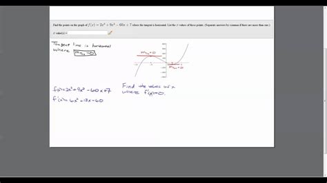 Find points on a graph where tangent line is horizontal - YouTube