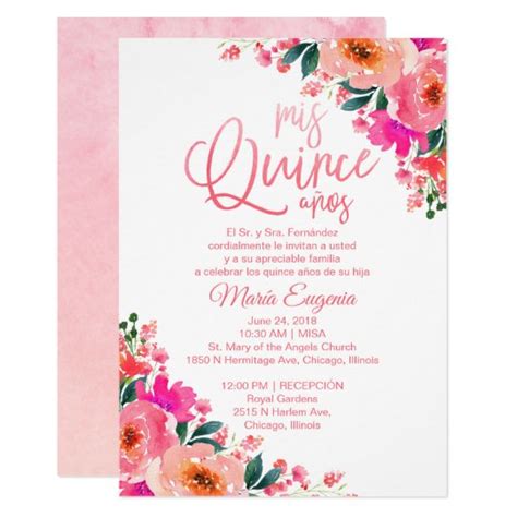 Quinceanera Invitations Spanish Hot Pink Floral | Zazzle.ca