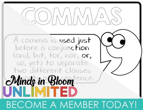 Comma Rules Posters - LINE ART - Great for Coloring - Minds in Bloom Unlimited