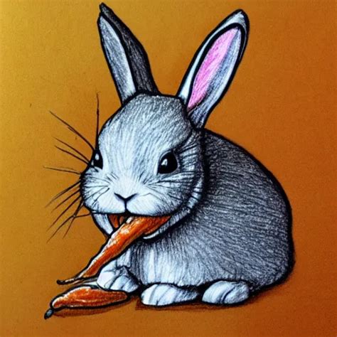 a drawing of a rabbit eating a carrot made by a 7 year | Stable Diffusion