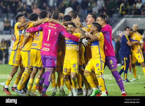 Tigres UANL players celebrate after their win against the Los Angeles ...