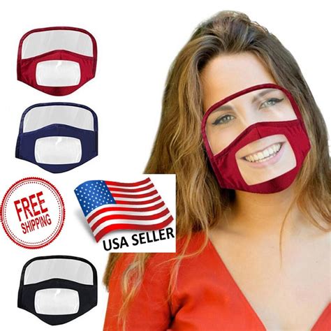 Set of 3pcs Reusable Mask With Eye Shield Visor and Visible Expression for Deaf & Hard of ...