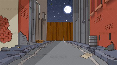 Dangerous Shady Alley At Night Background Cartoon Vector Clipart ...