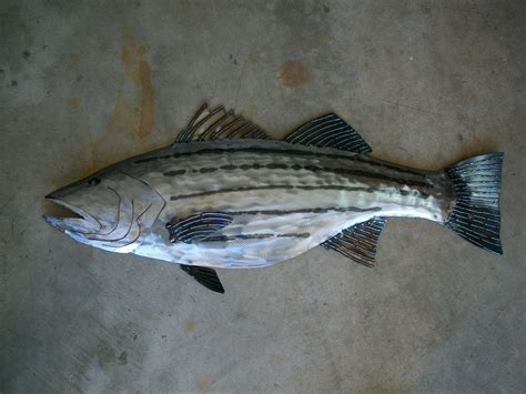 Striped Bass Metal Fish Wall sculpture Beach Coastal Lake