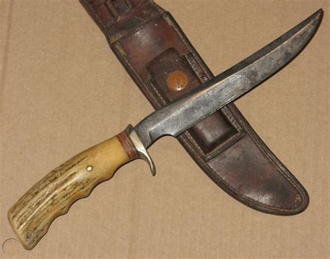 vintage antique Randall Knives 3-7 pinned stag handle knife w/ Heiser sheath | #1876173992