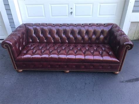 Vintage English Oxblood Merlot Leather Chesterfield Tufted Sofa with ...