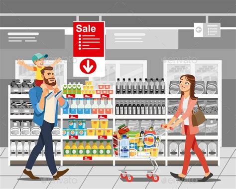 Shopping Food on Sale Cartoon Vector Concept | Save money on groceries ...