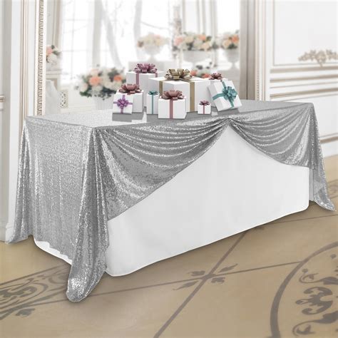 Lann's Linens 60" x 126" Silver Sequin Tablecloth, Sparkly Rectangle Table Cloth for Wedding ...