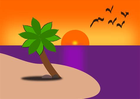 sunset beach drawing cartoon - Clip Art Library
