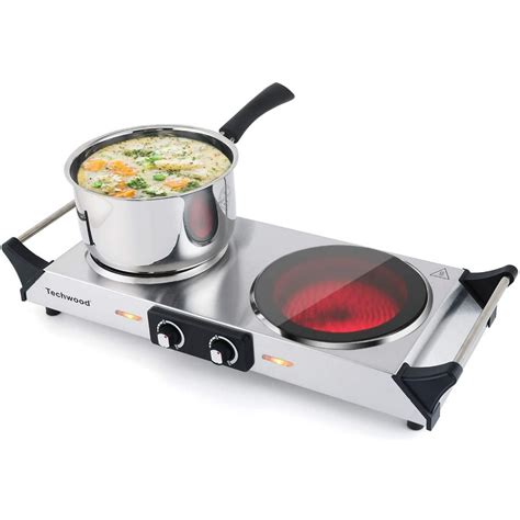 Techwood Hot Plate Portable Electric Stove 1800W Countertop Infrared Ceramic Double Burner with ...