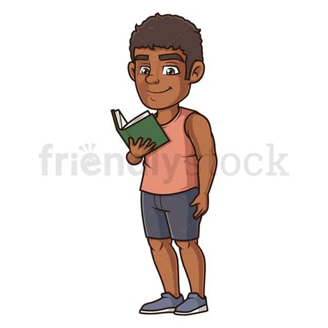 Black Man Reading Book Cartoon Clipart Vector - FriendlyStock