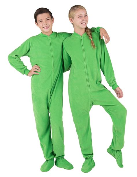 Footed Pajamas - Emerald Green Kids Fleece One Piece - Kids - Large ...