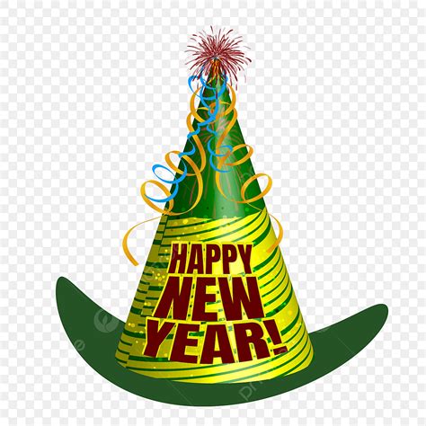 New Year Hats Green Color With Ribbon, Party Hat Clipart, Happy New ...