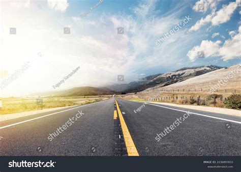 Asphalt Road Country Landscape Sunny Sky Stock Photo 2236897833 ...