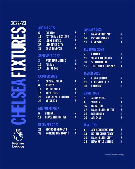 2022/23 Premier League fixtures. : r/chelseafc